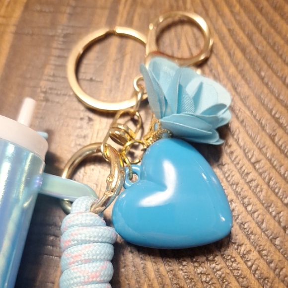 Iridescent Keychain Bag Charm with Blue "Stanley" Like Charm - Picture 2 of 8